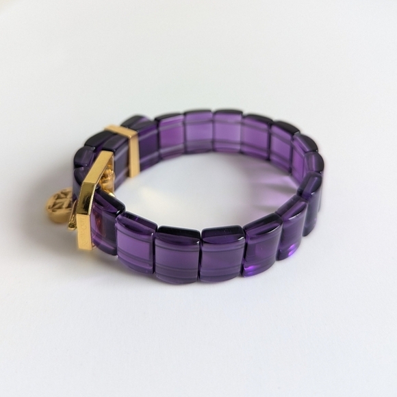 Rustic Cuff Amethyst/ Pink Stretchy Bracelet Set Buckle Motif, Shamballa Crystal - Picture 8 of 13